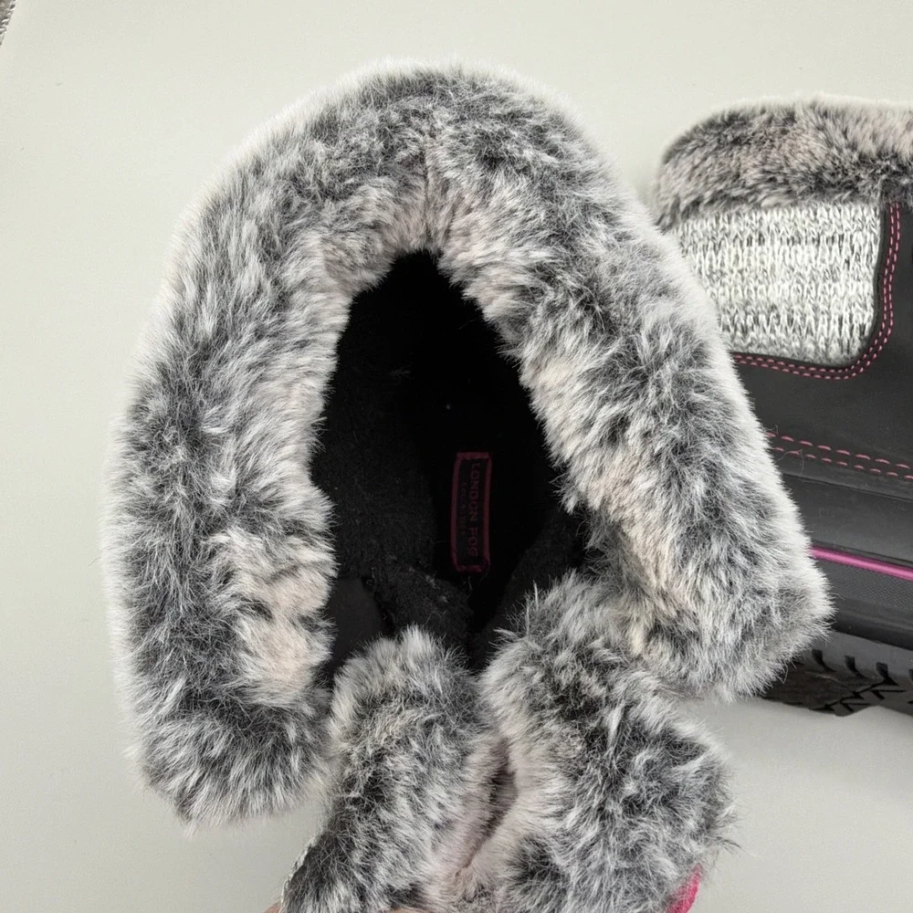 London Fog Faux Fur Lined Rubber Sweater Winter Boots Girls Sz 4 Bl/Pink